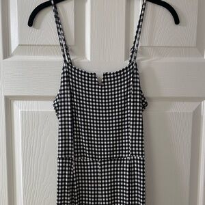black white checkered gingham romper jumpsuit pants summer one piece stretchy